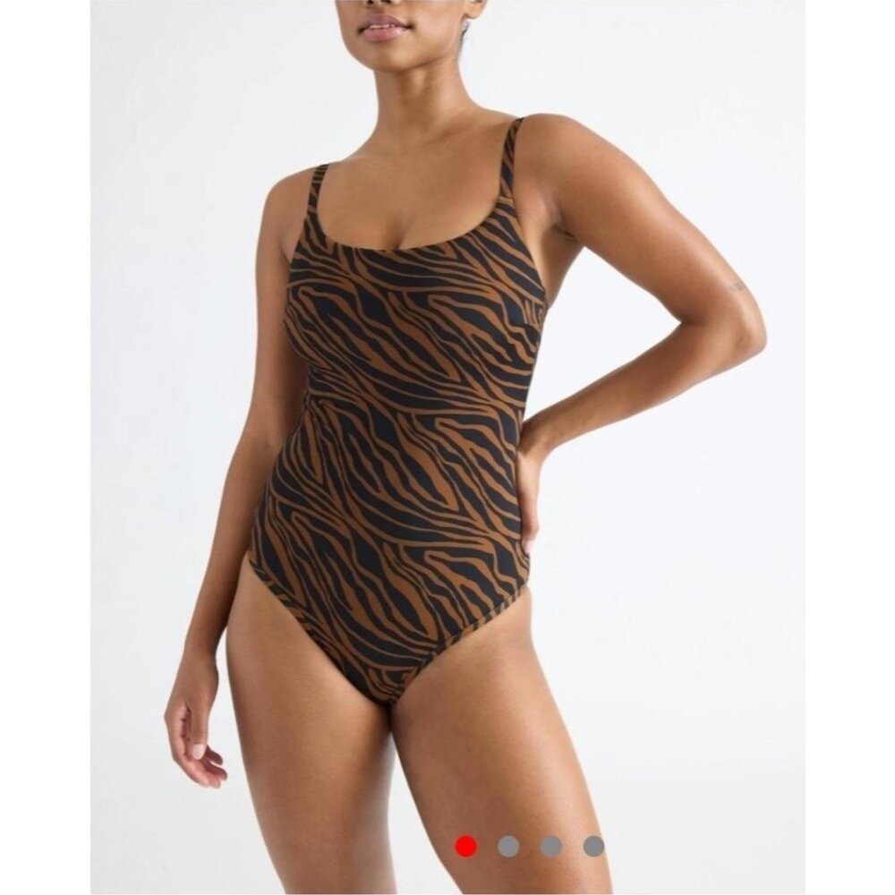 Knix Animal Print One‎ Piece Classic Swimsuit Leakproof Tiger Print Sz M Brown